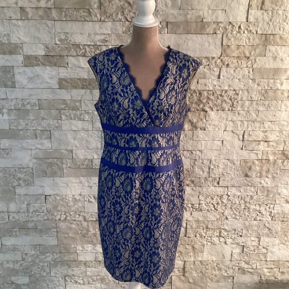 Simply Liliana sleeveless metallic lace sheath dress